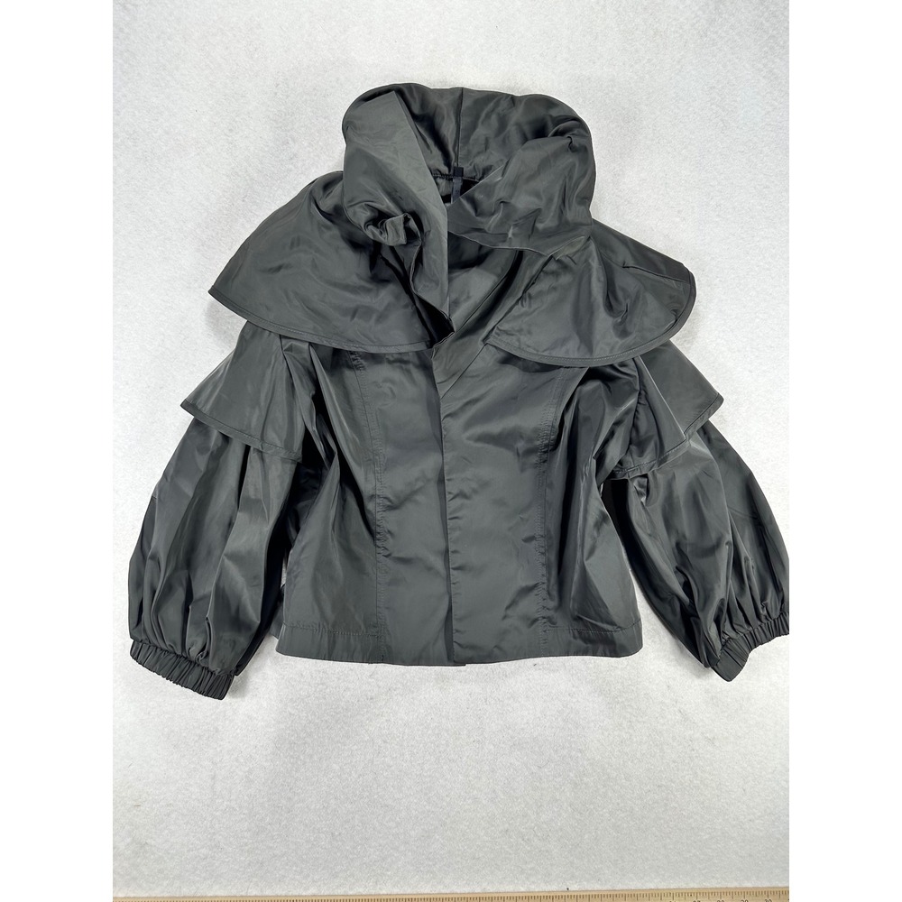 IC by Connie K Womens Black Avant Garde Cape Collar Ruffle Sleeve Jacket Small